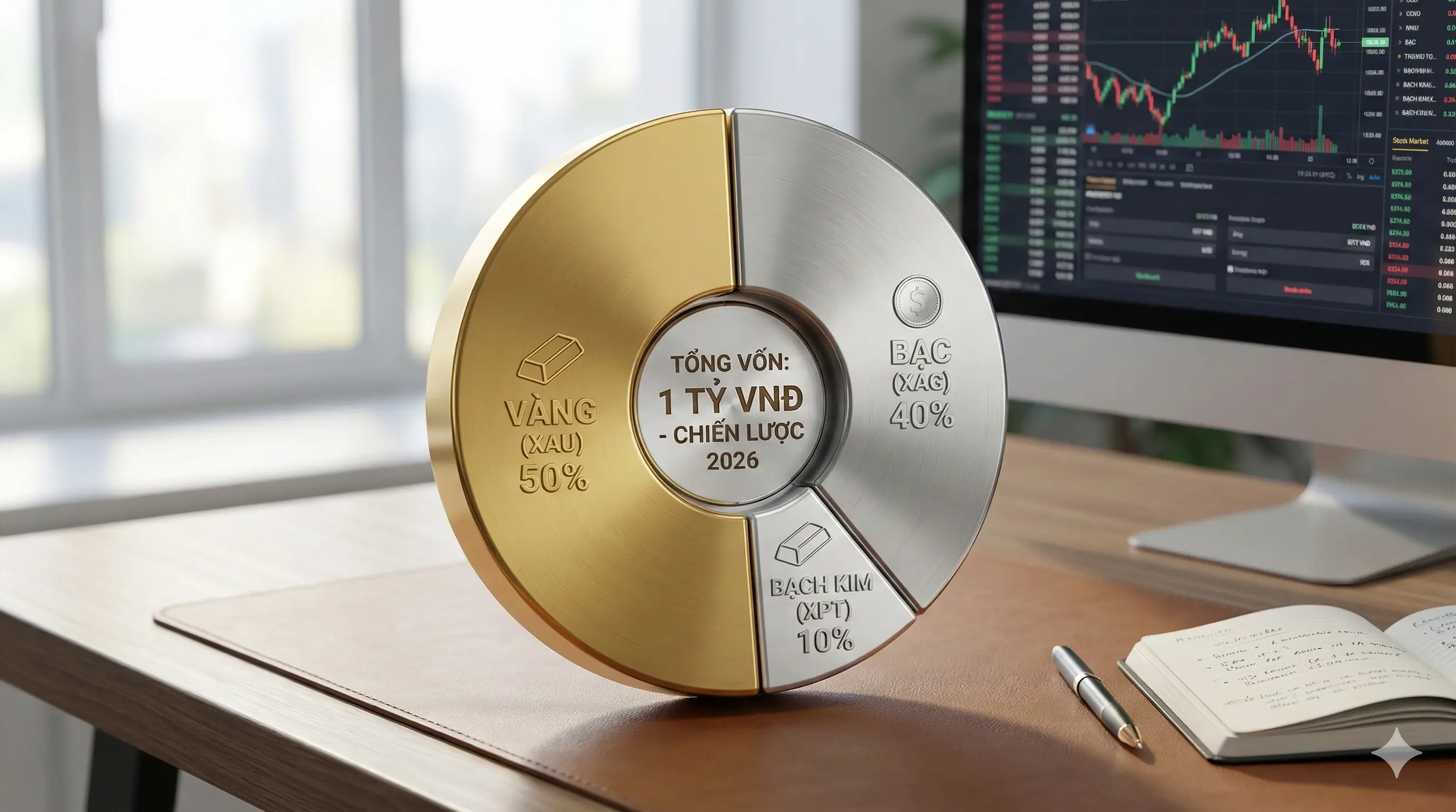 Chiến lược Core & Satellite cho vốn 1 tỷ: 50% Vàng (giữ nền), 40% Bạc Ancarat (tăng trưởng) và 10% Bạch kim.