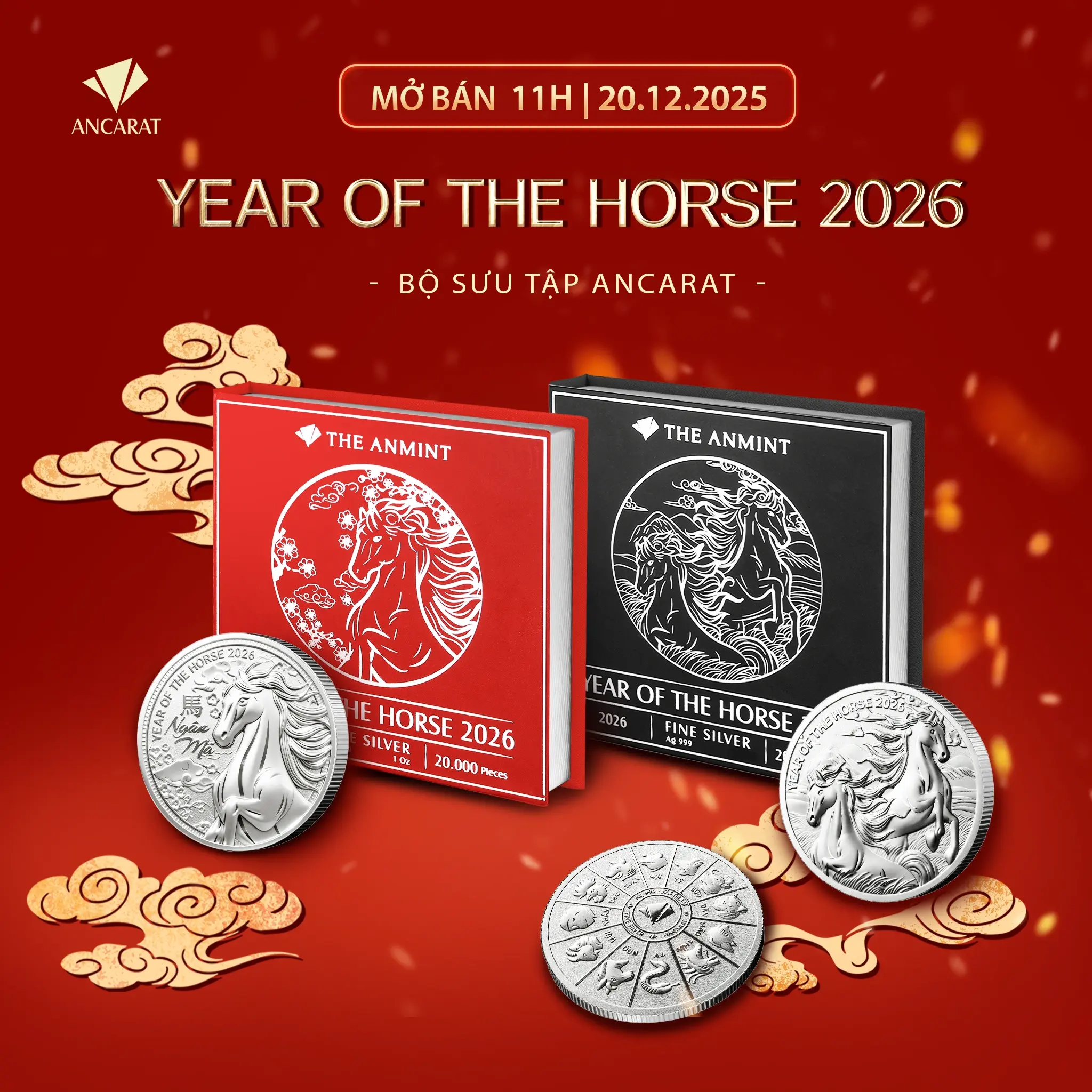 Cận cảnh bạc miếng Ancarat phiên bản giới hạn "Ngân Mã Hưng Phát" và "Song Mã Hưng Thịnh" - vật phẩm quà tặng năm Bính Ngọ kích hoạt cung Quan Lộc.