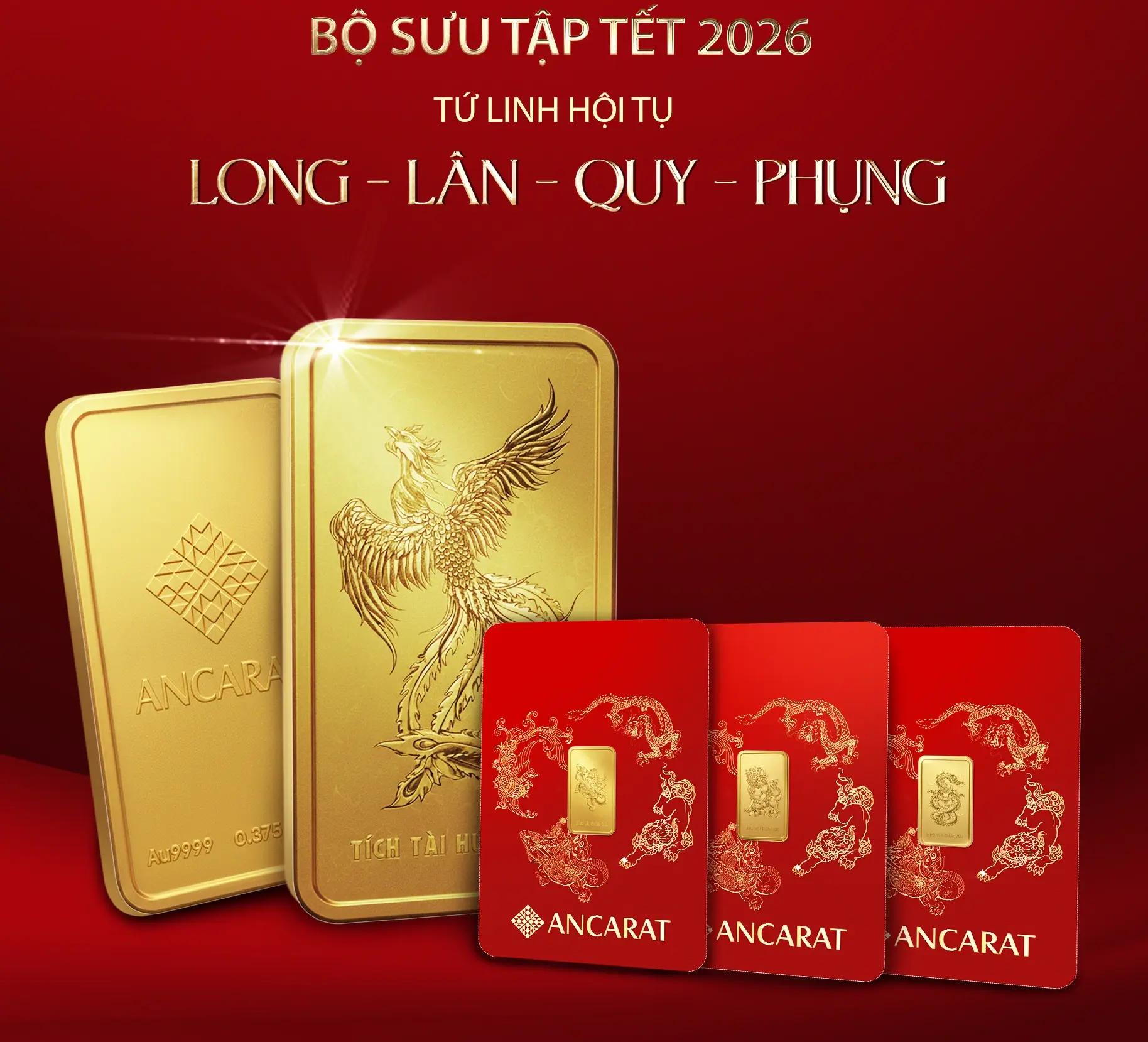 Cận cảnh BST Tứ Linh (Long Lân Quy Phụng) của vàng Ancarat: Sự kết hợp hoàn hảo giữa vàng 9999 chuẩn tuổi và nghệ thuật phong thủy đẳng cấp. Cận cảnh BST Tứ Linh (Long Lân Quy Phụng) của vàng Ancarat: Sự kết hợp hoàn hảo giữa vàng 9999 chuẩn tuổi và nghệ thuật phong thủy đẳng cấp.