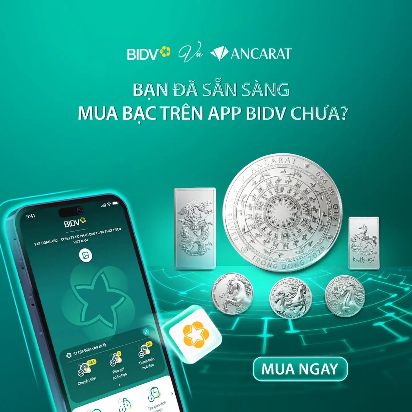 Tin vui cho "team BIDV": Ancarat chính thức hợp tác cùng BIDV SmartBanking, mở ra cơ hội sở hữu bạc tích trữ cho hàng triệu khách hàng mà không cần mở thêm thẻ ngân hàng khác.