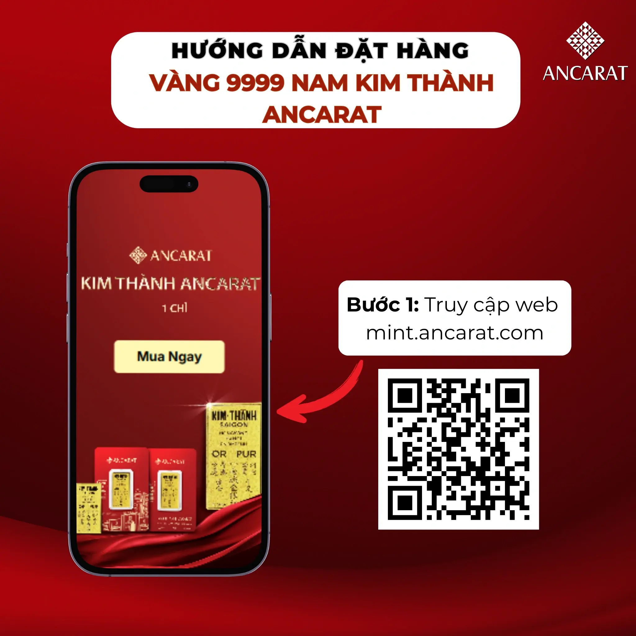 Bước 1: Truy cập mint.ancarat.com hoặc quét mã QR để đặt mua Vàng Nam Kim Thành.