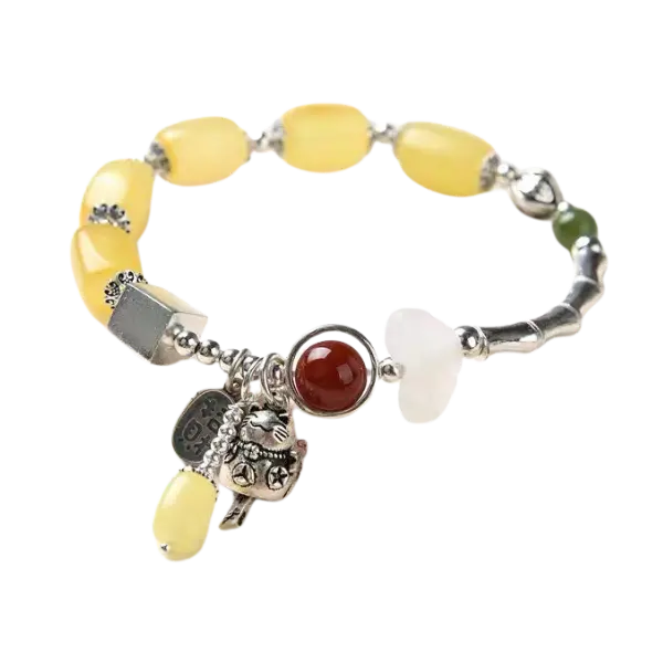 Vòng tay bạc may mắn mix hổ phách