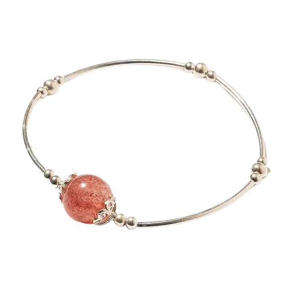 Vòng tay bạc 1 hạt đá thạch anh dâu mix bạc