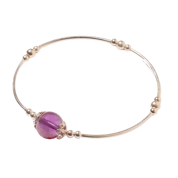 Vòng tay bạc 1 hạt đá thạch anh tím mix bạc