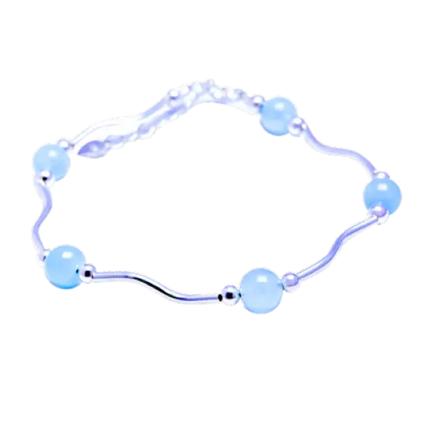 Vòng tay bạc đá Aquamarine 5 hạt Mệnh Thủy