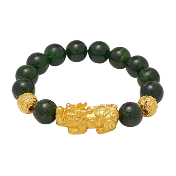 Vòng Đá Diopside Phối Charm Vàng 24k Tỳ Hưu Hạt Kim Tiền