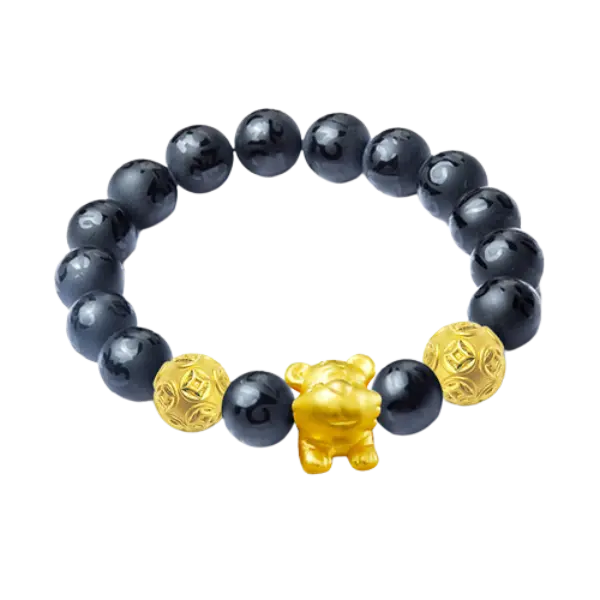 Vòng Đá Phối Charm Vàng 24K Kim Dần Và Hột Kim Tiền