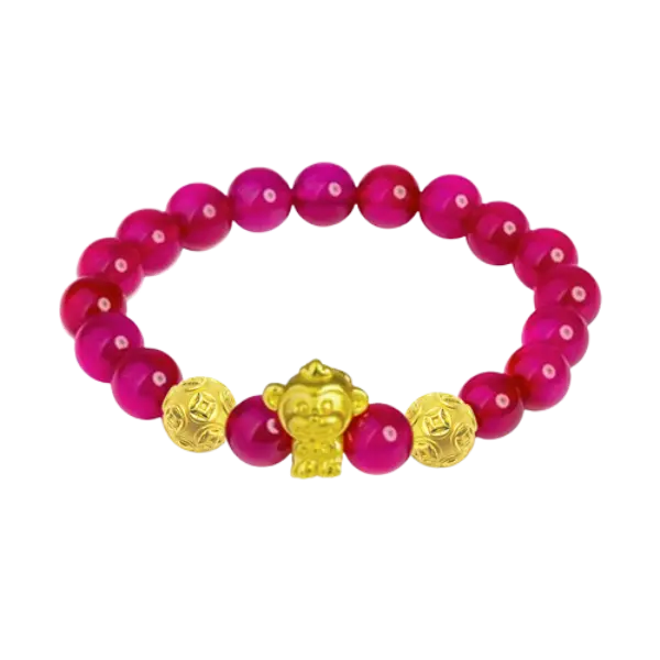 Vòng Đá Phối Charm Vàng 24K Kim Thân Và Hột Kim Tiền