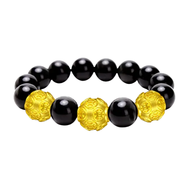 Vòng tay đá thạch anh đen mix hột kim tiền – May mắn – Tài lộc