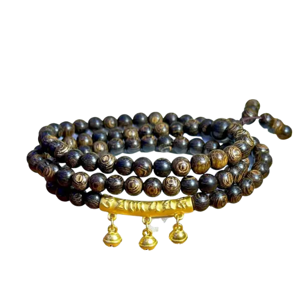 Vòng gỗ Trầm sánh 6mm phối Lắc Lục tự đại minh chú lục lạc