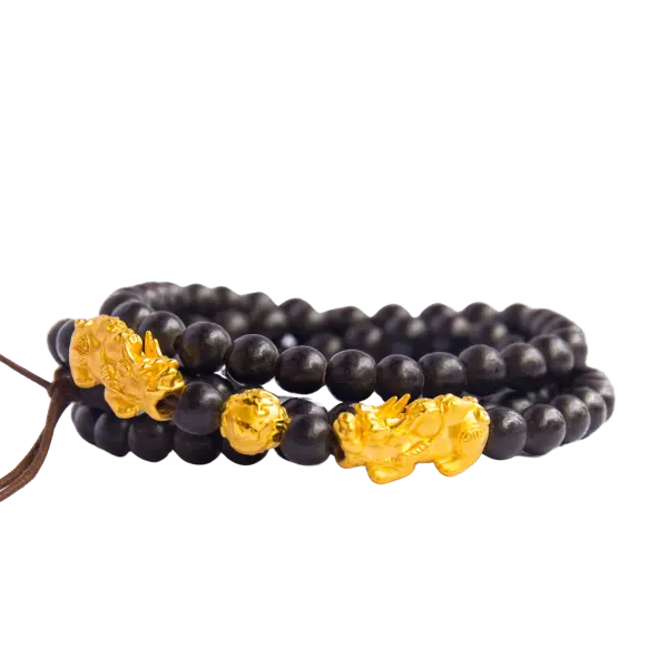 Vòng Trầm Hương Mix Vàng 24k Tỳ Hưu Bình An – Tài Lộc