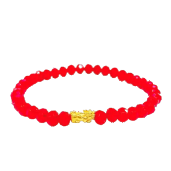 Vòng đá Pha lê Đỏ mix Charm Vàng 24K Tỳ hưu tài lộc Size XS