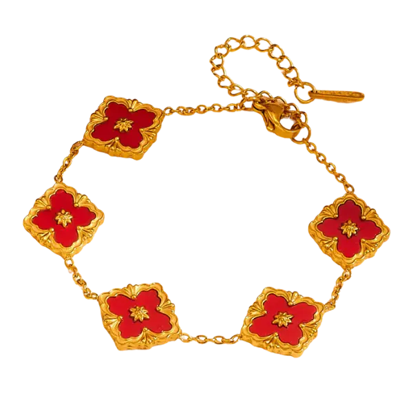 Lắc tay Vàng 18K Golden Clover Leaf 5 hoa – Màu đỏ