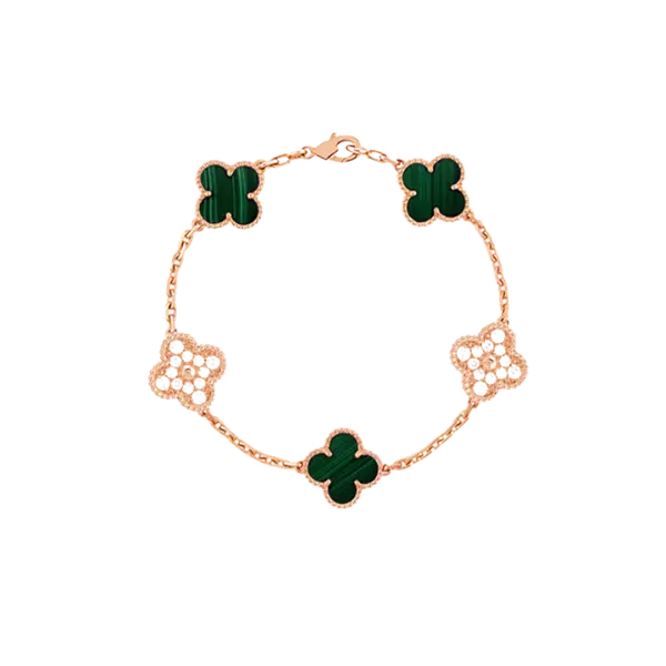 Lắc tay Vàng 18K Golden Leaf 5 hoa 15mm đính đá – Xanh lá