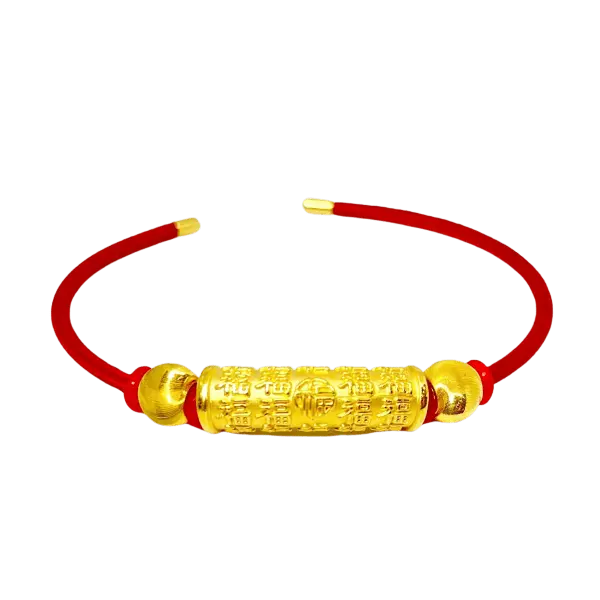 Vòng dây Thép phối Lắc Charm Vàng 24K Chữ Phúc – may mắn