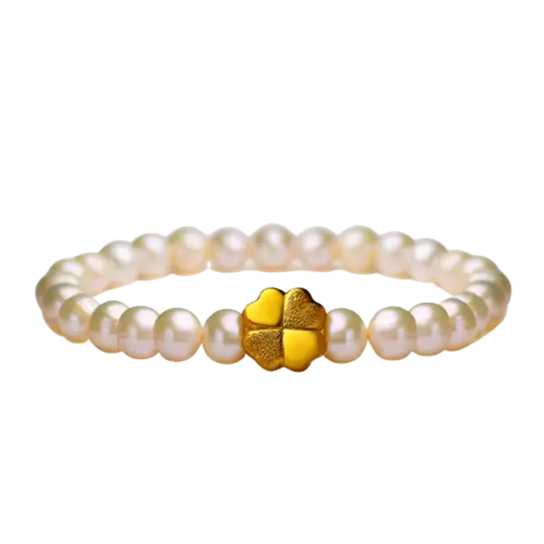 Cỏ 4 lá vàng 24k gắn vòng ngọc trai