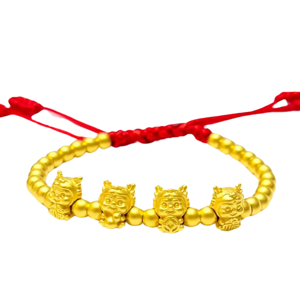 Vòng Tay Phối 4 Charm Vàng 24k Kim Thìn mix Bi vàng may mắn