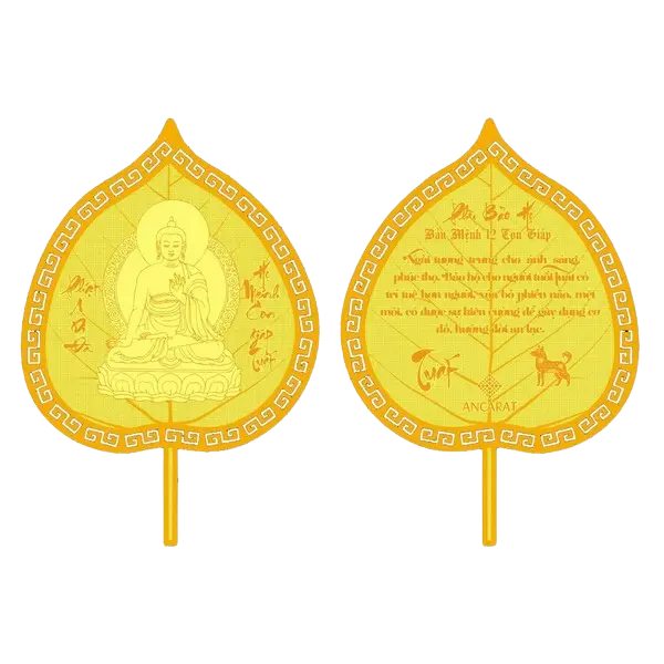 Lá Bồ Đề Phật Hộ Mệnh Mạ Vàng 24K Tuổi Tuất