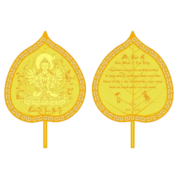 Lá Bồ Đề Phật Hộ Mệnh Mạ Vàng 24K Tuổi Tí