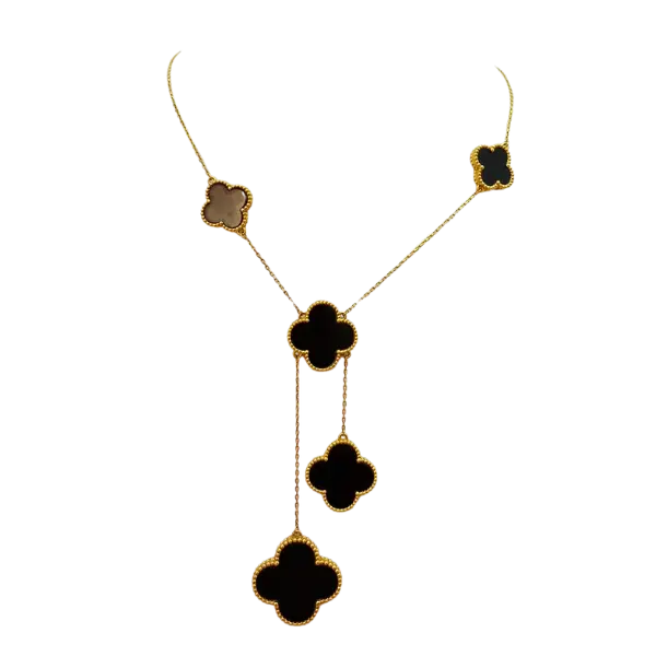 Dây chuyền vàng 18K Golden Leaf 5 hoa lớn (Bản thường) – Màu đen