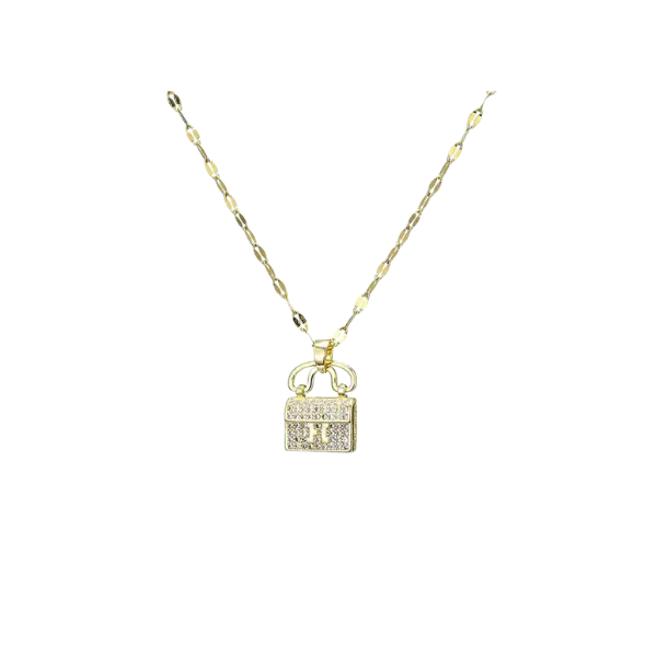 Dây chuyền Vàng 18K Golden Leaf túi xách đính đá