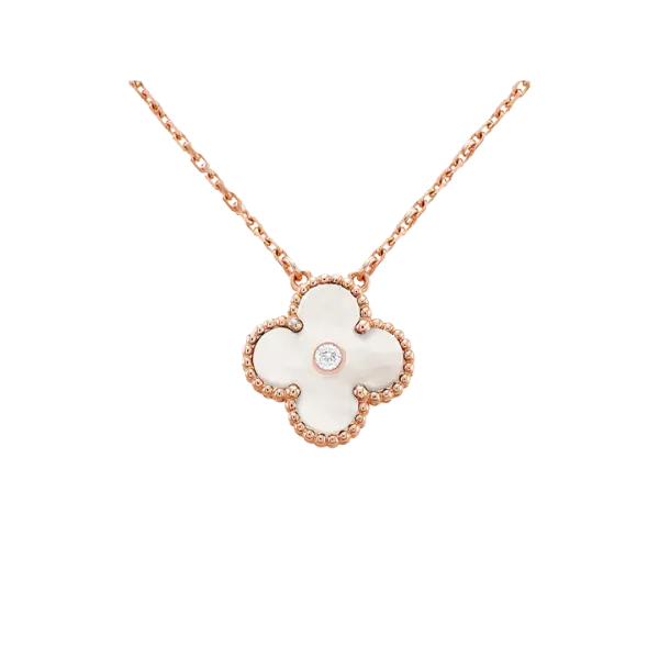 Dây chuyền Vàng 18K Golden Leaf 15mm Nhụy đính đá – Màu trắng