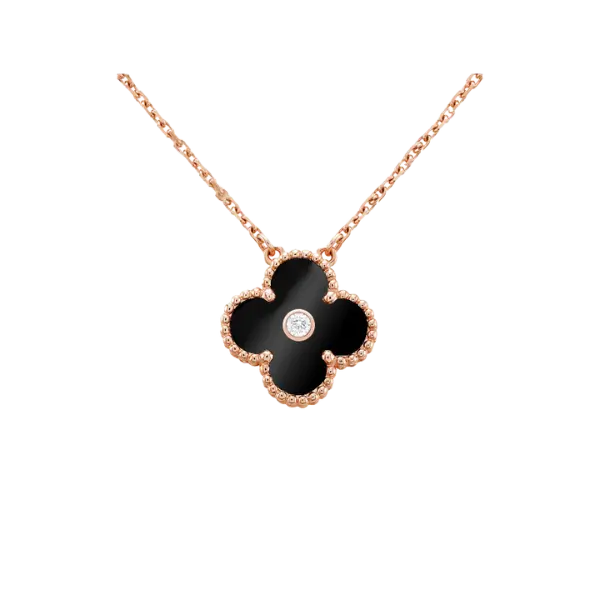 Dây chuyền Vàng 18K Golden Leaf 15mm Nhụy đính đá – Màu đen