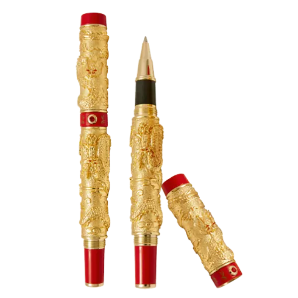 Bút rồng đỏ mạ vàng 24K Song Long. Gold-Plated Pen
