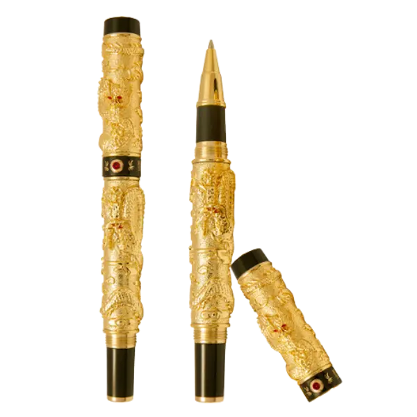 Bút Rồng đen mạ vàng 24K Song Long. Gold-Plated Pen