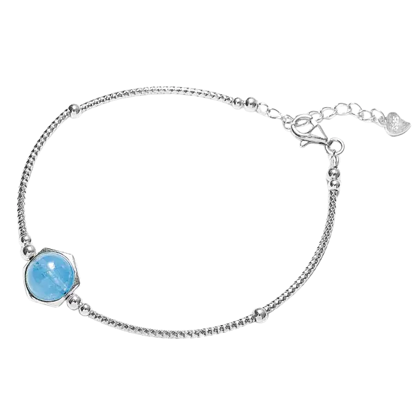 Vòng tay đá Aquamarine 1 hạt mix bạc