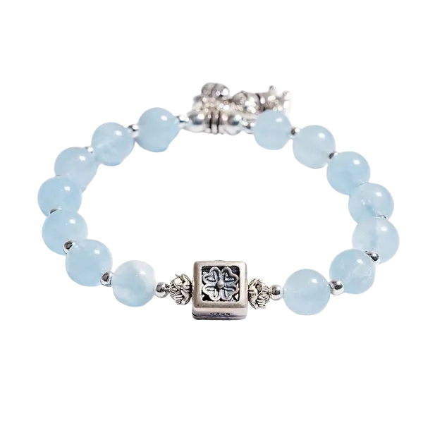 Vòng tay đá Aquamarine phối charm bạc – May mắn – Tình duyên