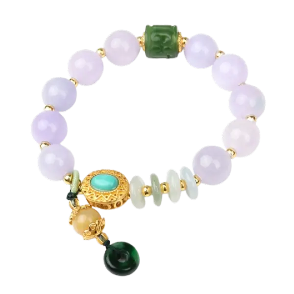 Vòng tay đá thạch anh phối ngọc bọc vàng mix bạc