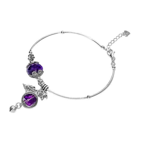 Vòng tay đá Thạch Anh Tím đa giác phối bạc