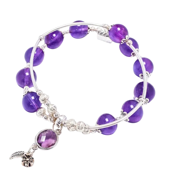 Vòng tay đá Thạch anh tím phối charm hoa