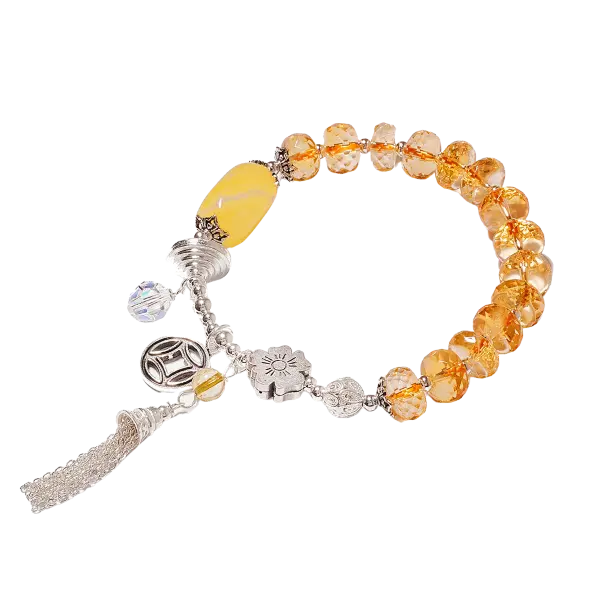 Vòng tay đá Thạch anh vàng mix Hổ Phách