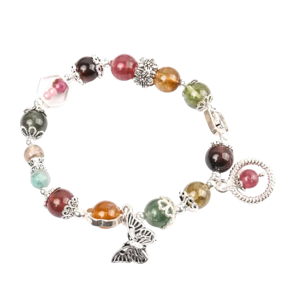 Vòng tay đá tourmaline ngũ sắc thiên nhiên mix bạc