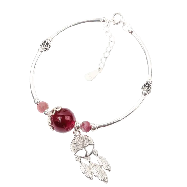 Vòng tay đá tourmaline thiên nhiên phối chuông gió mix bạc