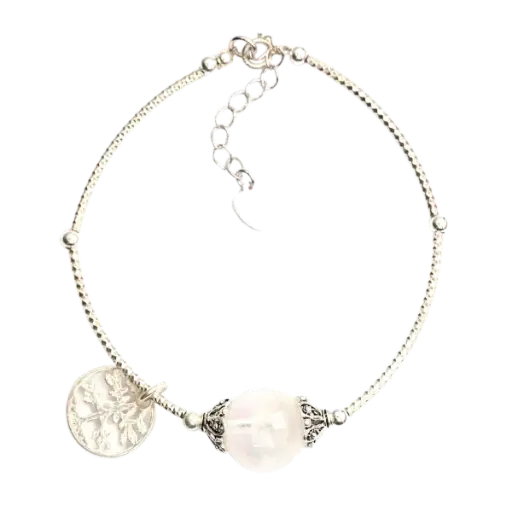 Vòng tay bạc phối đá ưu linh trắng mix bạc