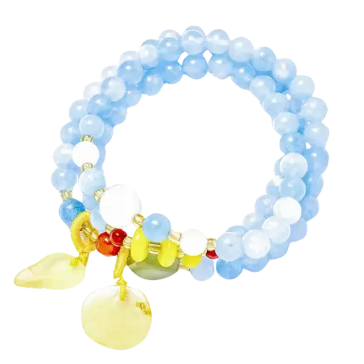 Vòng tay đá Aquamarine phối charm lá bồ đề