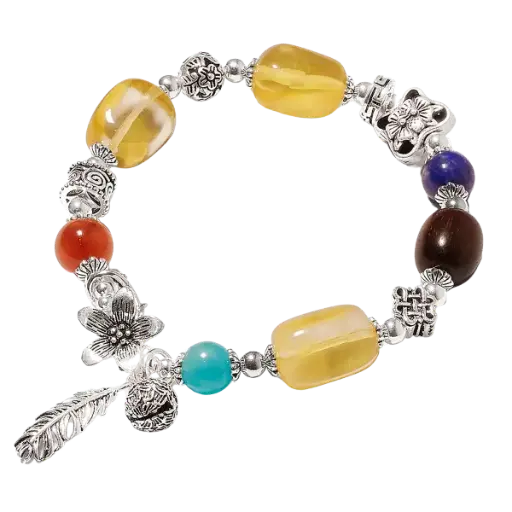 Vòng tay đá Hổ Phách phối Amazonite mix Thạch anh