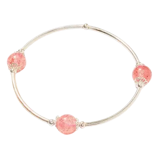 Vòng tay đá Thạch anh Dâu 3 hạt mix bạc