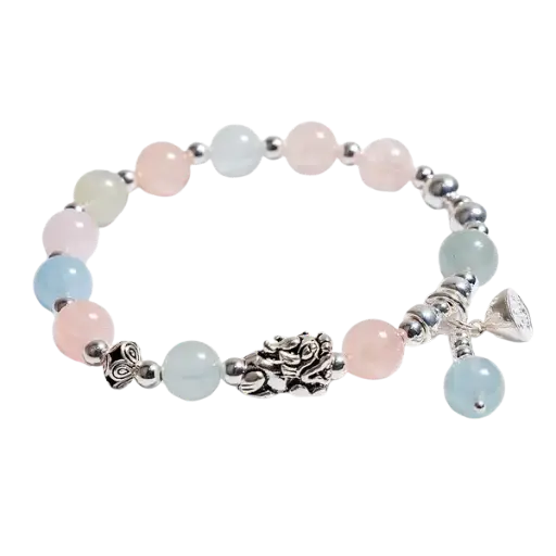 Vòng tay đá Thạch anh nhiều màu phối Tỳ Hưu bạc – Tình duyên