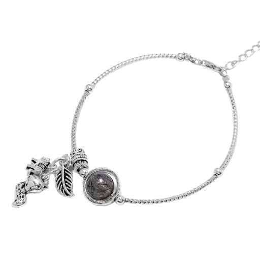 Vòng tay đá Thạch Anh Tóc đen 1 hạt mix bạc