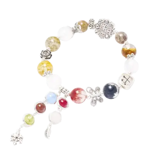 Vòng tay đá ưu linh phối charm bông tuyết