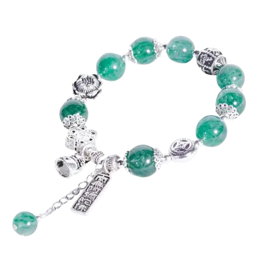 Vòng bạc mix đá thạch anh dâu xanh