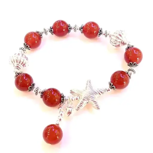 Vòng tay charm bạc ngôi sao mix đá mã não đỏ