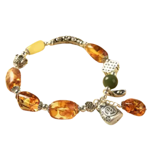 Vòng tay charm túi tiền bạc mix hổ phách may mắn