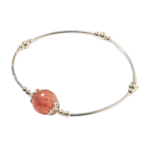 Vòng tay bạc 1 hạt đá thạch anh dâu mix bạc