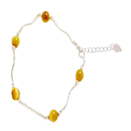 Vòng tay bạc đá mắt hổ 5 hạt Mệnh Kim