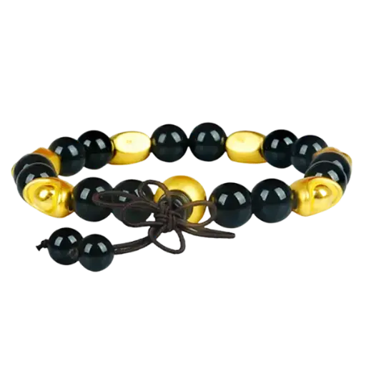 Thỏi vàng 24k hột bi gắn vòng đá thạch anh